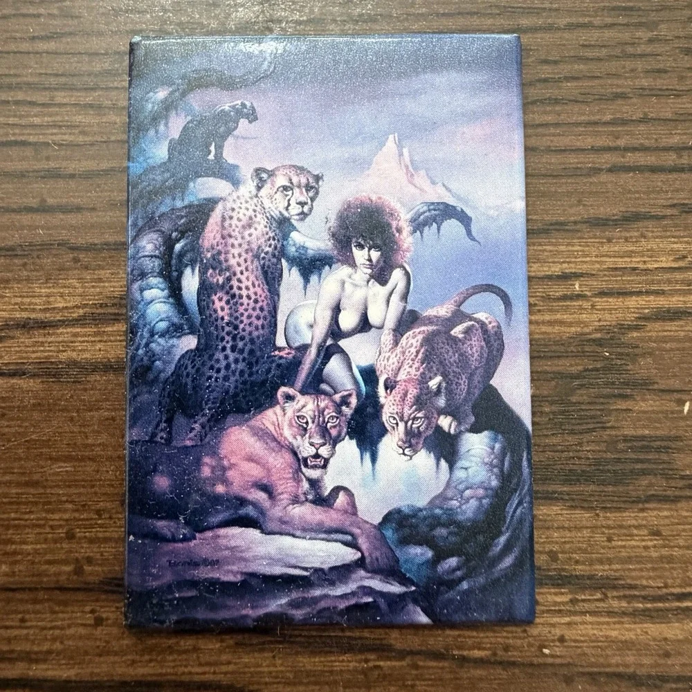 Vintage 1993 Boris Vallejo Fantasy Art Kitchen Magnet Big Cats Sexy Woman